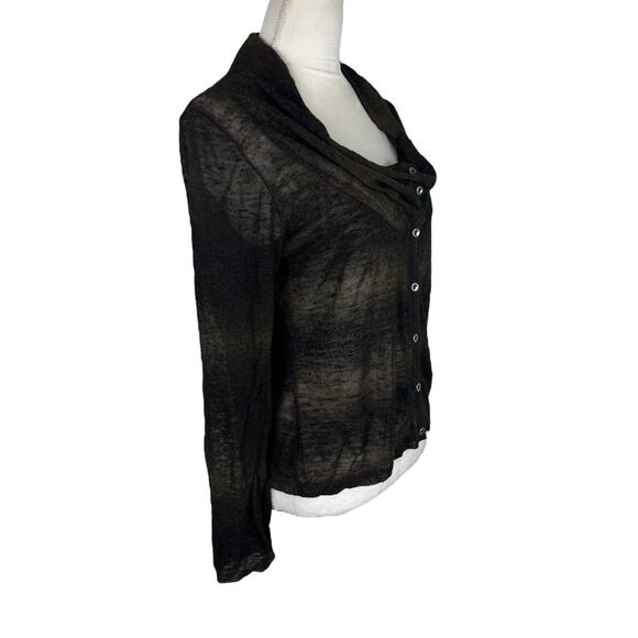 Mol Knits Linen Blend Brown Sweater Button Front Cowl Neck Sheer Size Medium - Picture 2 of 7